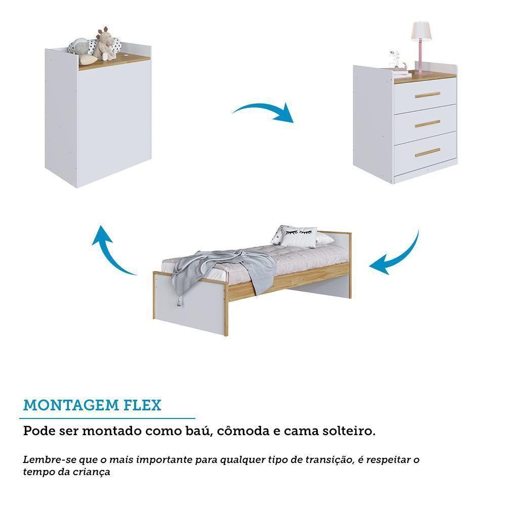 Berço Multifuncional Beni 4 Em 1 Com 3 Gavetas Branco Brilho/amêndoa - Móveis Peroba - 4