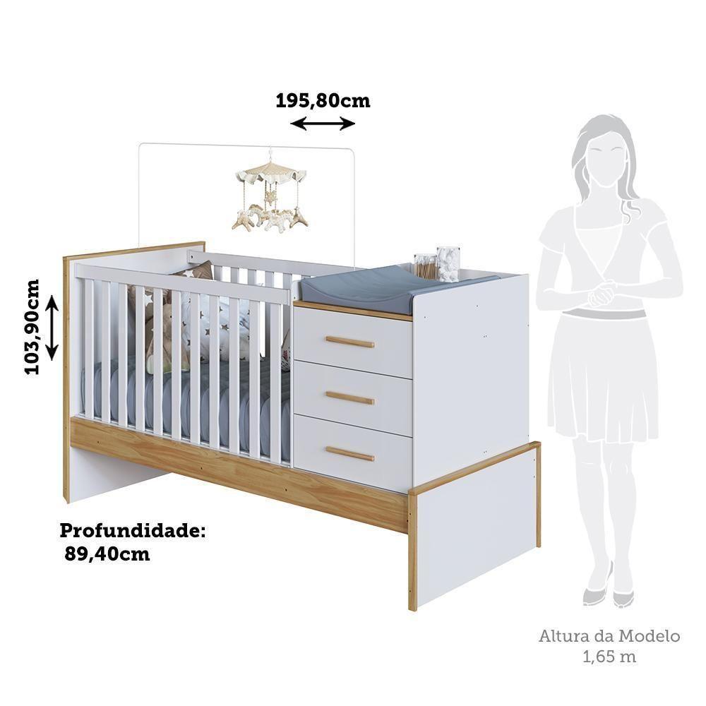 Berço Multifuncional Beni 4 Em 1 Com 3 Gavetas Branco Brilho/amêndoa - Móveis Peroba - 5