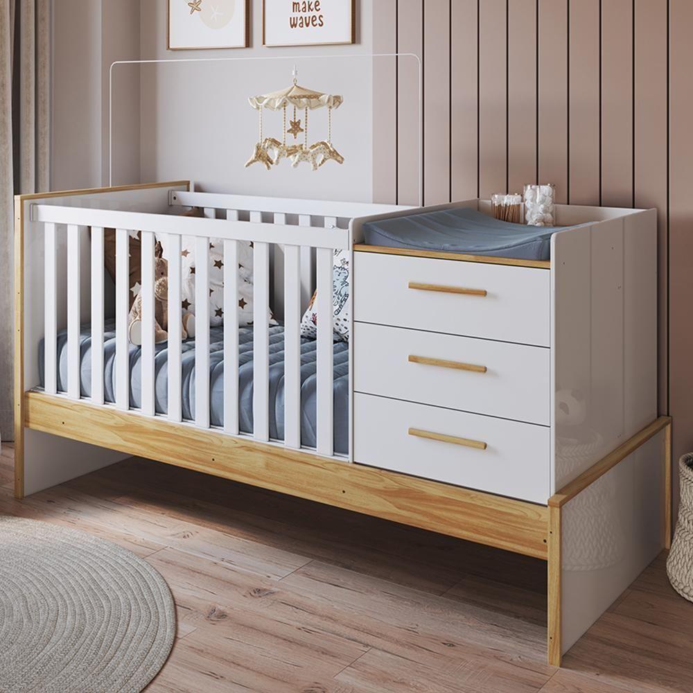 Berço Multifuncional Beni 4 Em 1 Branco Brilho/amêndoa Com 3 Gavetas E Colchão Baby Physical - Móveis Peroba - 2