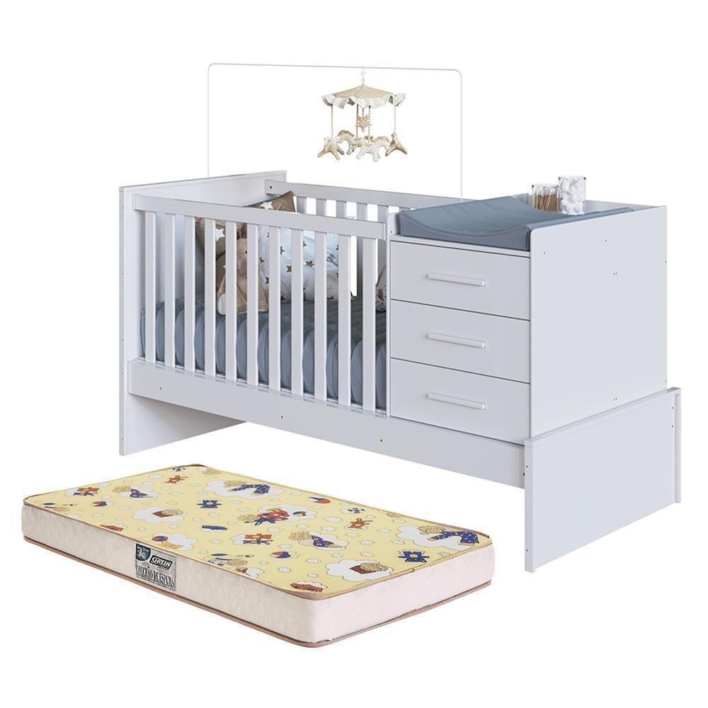 Berço Multifuncional Beni 4 Em 1 Branco Brilho Com 3 Gavetas E Colchão Supreme - Móveis Peroba - 1
