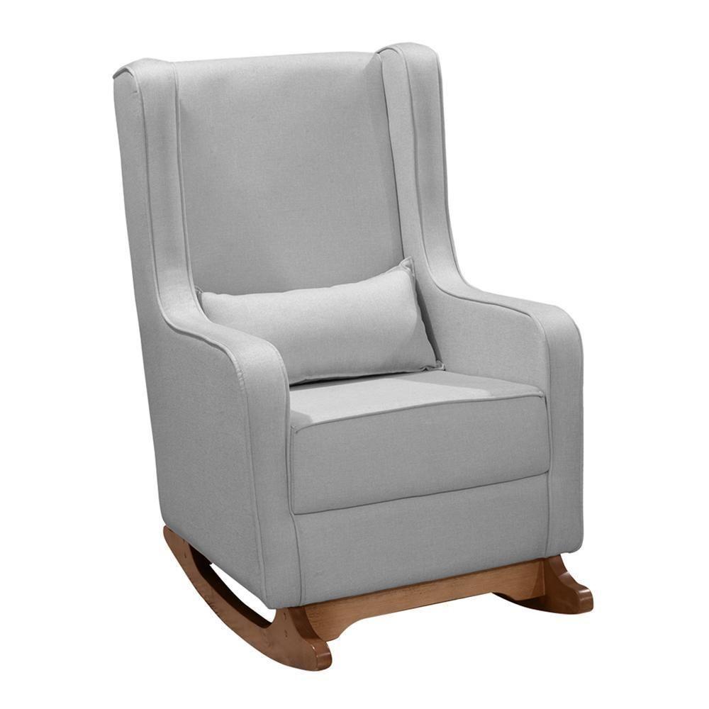 Poltrona De Amamentação Retrô Com Balanço Pés Canoa E Puff Linho Cinza - Fratello - 3
