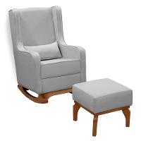 Poltrona De Amamentação Retrô Com Balanço Pés Canoa E Puff Linho Cinza - Fratello - 1