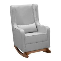 Poltrona De Amamentação Retrô Com Balanço Pés Canoa E Puff Linho Cinza - Fratello - 3