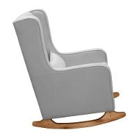Poltrona De Amamentação Retrô Com Balanço Pés Canoa E Puff Linho Cinza - Fratello