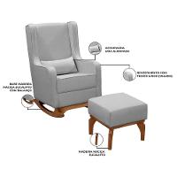 Poltrona De Amamentação Retrô Com Balanço Pés Canoa E Puff Linho Cinza - Fratello - 6