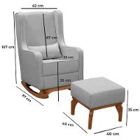 Poltrona De Amamentação Retrô Com Balanço Pés Canoa E Puff Linho Cinza - Fratello - 7