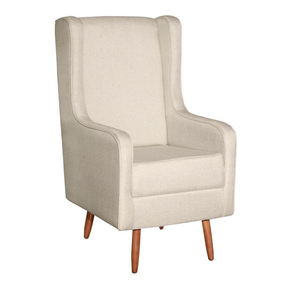 Poltrona De Amamentação Retrô Com Pés Palito E Puff Linho Bege - Fratello - 3