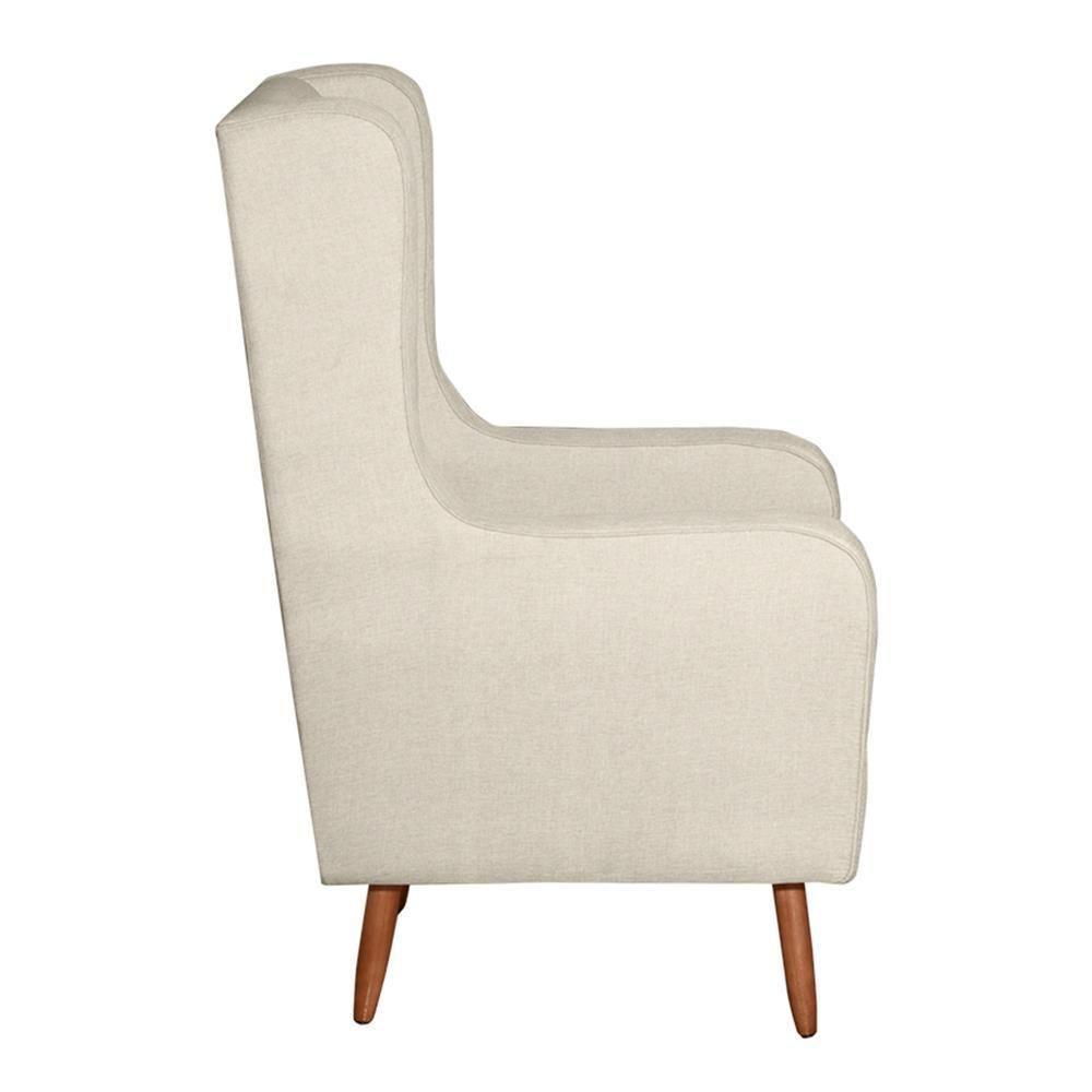 Poltrona De Amamentação Retrô Com Pés Palito E Puff Linho Bege - Fratello - 4