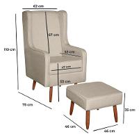 Poltrona De Amamentação Retrô Com Pés Palito E Puff Linho Bege - Fratello - 6