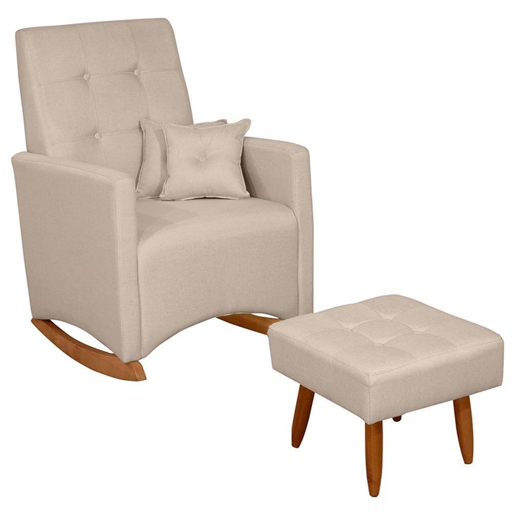 Poltrona De Amamentação Ana Com Balanço Pés Canoa E Puff Linho Bege - Fratello - 2