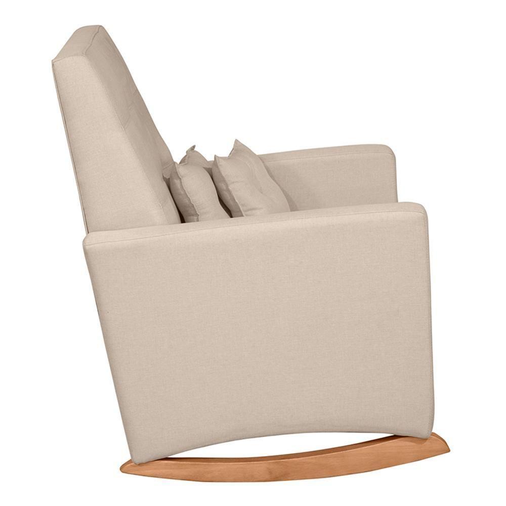 Poltrona De Amamentação Ana Com Balanço Pés Canoa E Puff Linho Bege - Fratello - 4