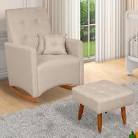 Poltrona De Amamentação Ana Com Balanço Pés Canoa E Puff Linho Bege - Fratello - 1