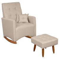 Poltrona De Amamentação Ana Com Balanço Pés Canoa E Puff Linho Bege - Fratello - 2