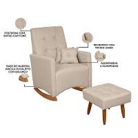 Poltrona De Amamentação Ana Com Balanço Pés Canoa E Puff Linho Bege - Fratello - 6