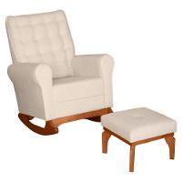 Poltrona De Amamentação Paris Com Balanço Pés Canoa E Puff Bouclê Off White - Fratello - 1