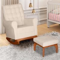 Poltrona De Amamentação Paris Com Balanço Pés Canoa E Puff Bouclê Off White - Fratello - 2