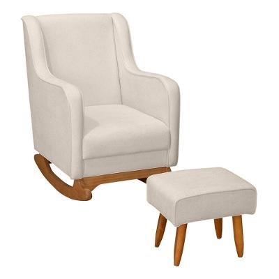 Poltrona De Amamentação áquila Com Balanço Pés Canoa E Puff Bouclê Off White - Fratello