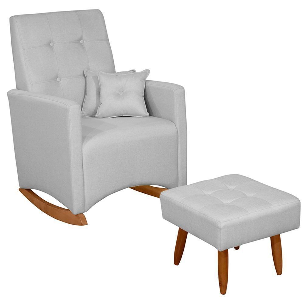 Poltrona De Amamentação Ana Com Balanço Pés Canoa E Puff Linho Cinza - Fratello Linho Cinza - 2