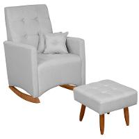 Poltrona De Amamentação Ana Com Balanço Pés Canoa E Puff Linho Cinza - Fratello Linho Cinza - 2