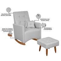 Poltrona De Amamentação Ana Com Balanço Pés Canoa E Puff Linho Cinza - Fratello Linho Cinza - 6