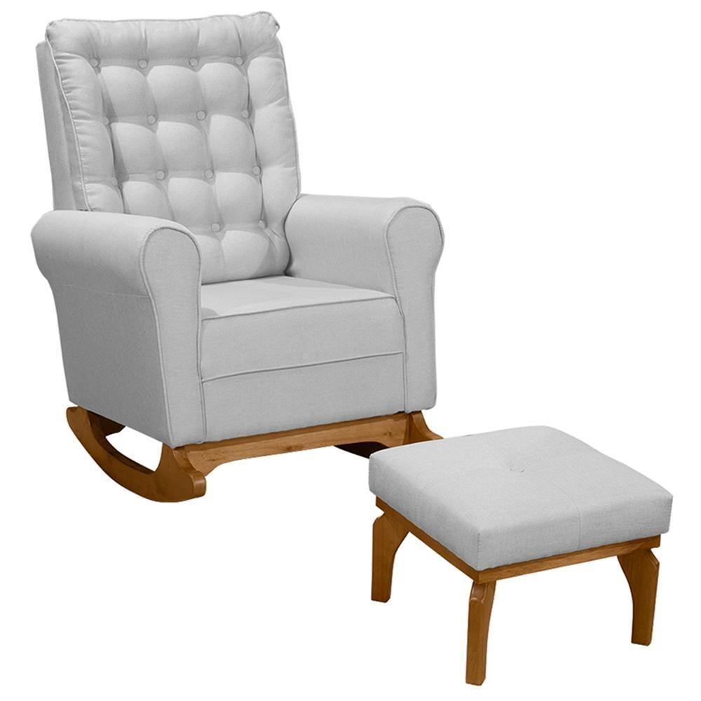 Poltrona De Amamentação Paris Com Balanço Pés Canoa E Puff Linho Cinza - Fratello - 2