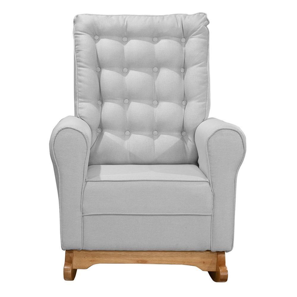 Poltrona De Amamentação Paris Com Balanço Pés Canoa E Puff Linho Cinza - Fratello - 3