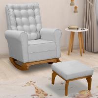 Poltrona De Amamentação Paris Com Balanço Pés Canoa E Puff Linho Cinza - Fratello - 1