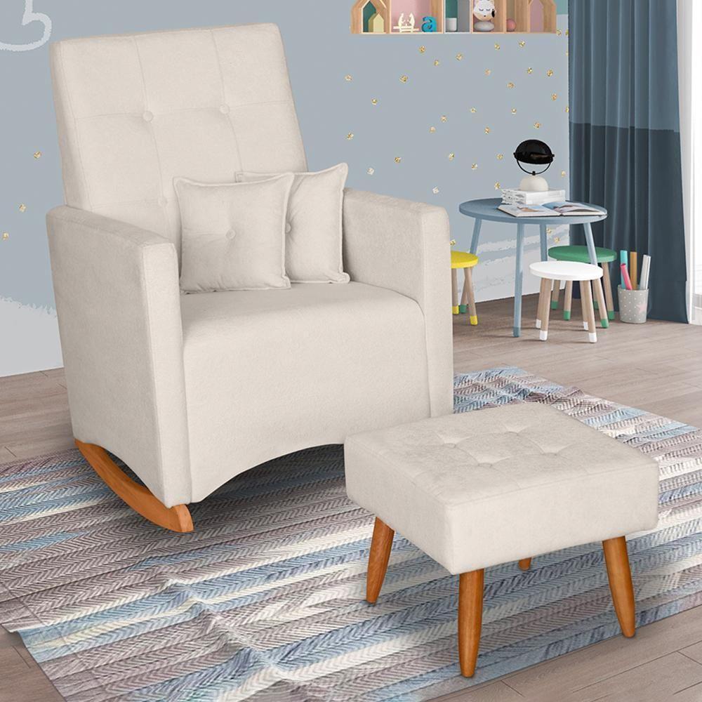 Poltrona De Amamentação Ana Com Balanço Pés Canoa E Puff Bouclê Off White - Fratello - 1