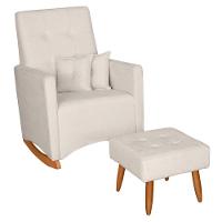 Poltrona De Amamentação Ana Com Balanço Pés Canoa E Puff Bouclê Off White - Fratello - 2