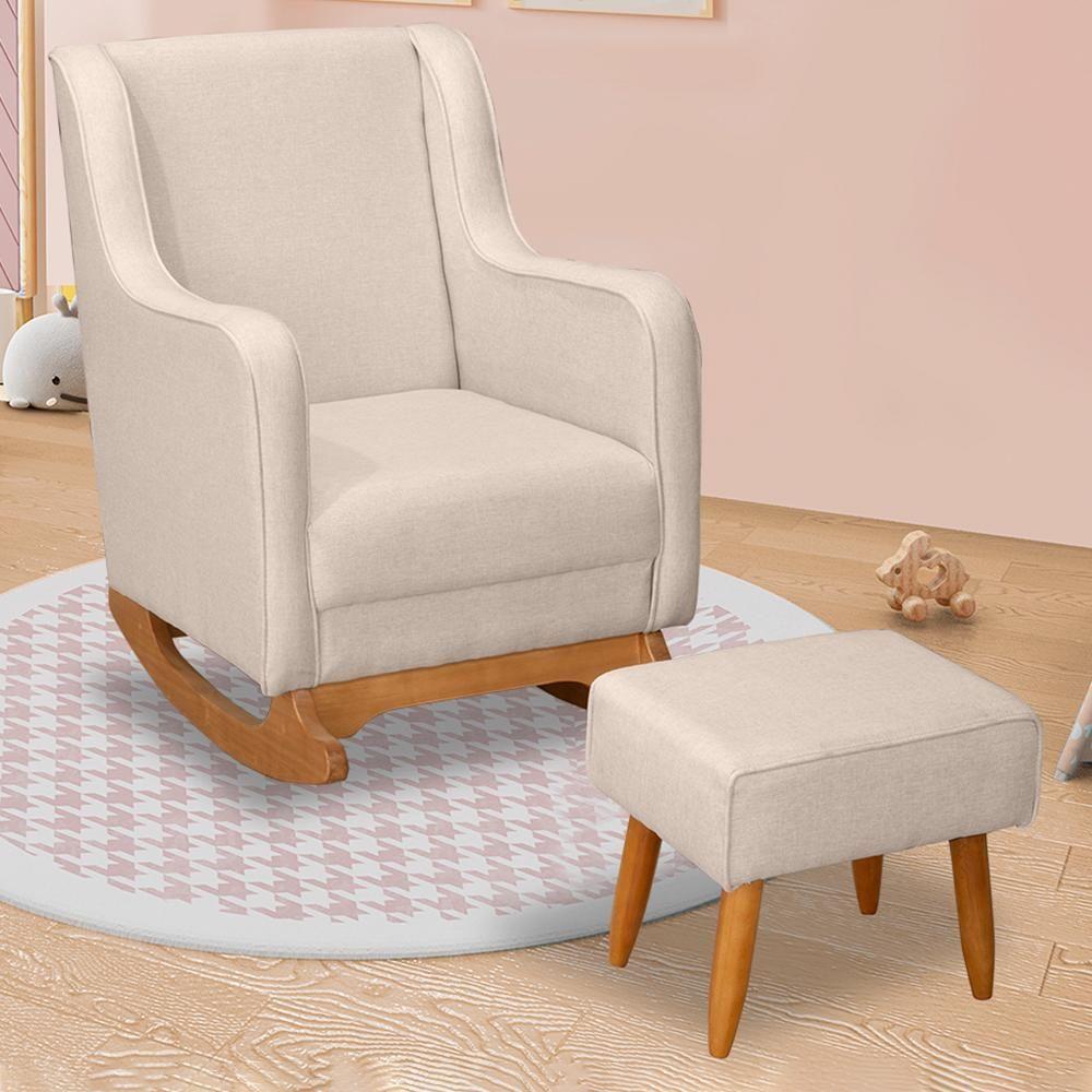 Poltrona De Amamentação áquila Com Balanço Pés Canoa E Puff Linho Bege - Fratello - 1