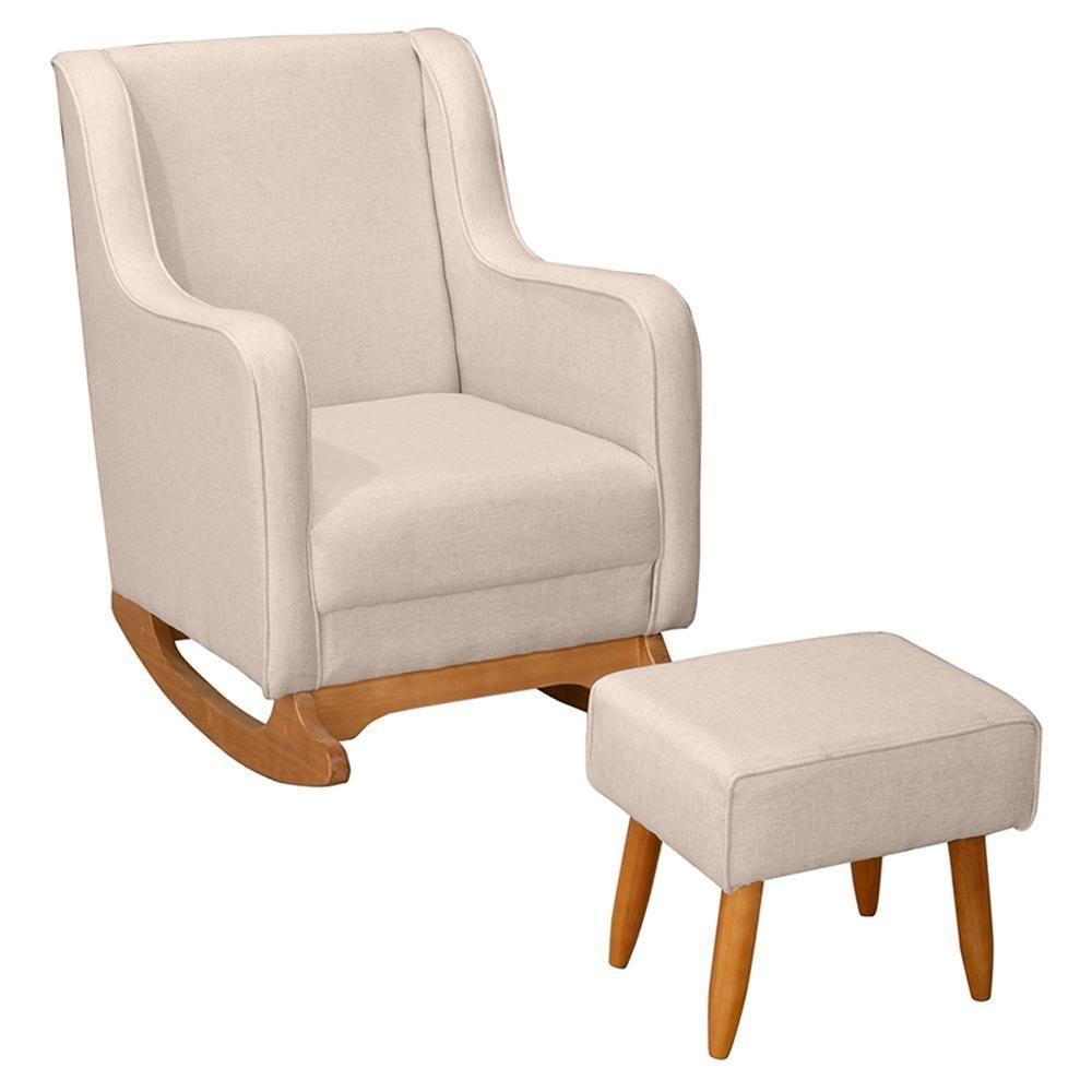 Poltrona De Amamentação áquila Com Balanço Pés Canoa E Puff Linho Bege - Fratello - 2