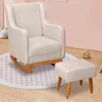 Poltrona De Amamentação áquila Com Balanço Pés Canoa E Puff Linho Bege - Fratello - 1