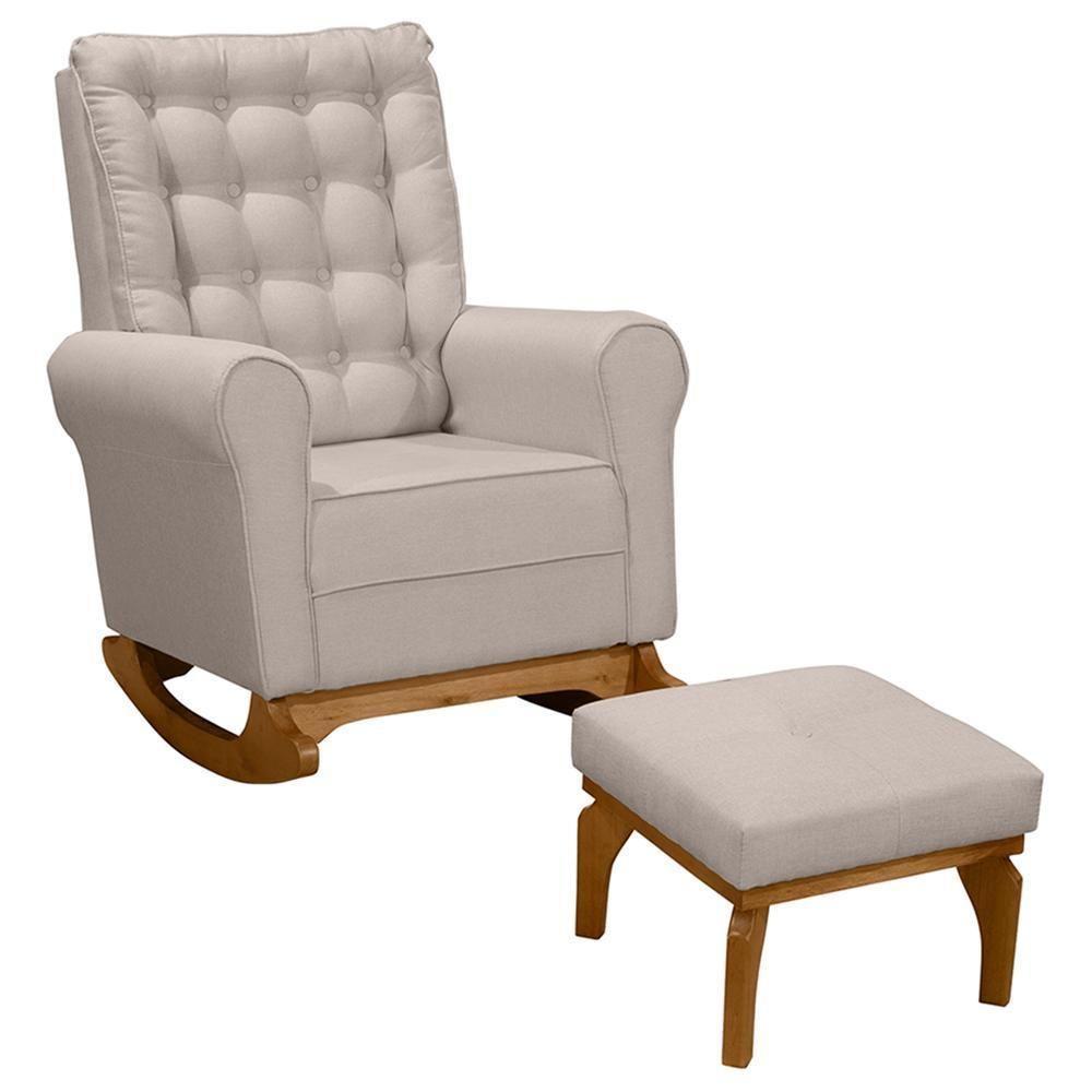 Poltrona De Amamentação Paris Com Balanço Pés Canoa E Puff Linho Bege - Fratello - 2