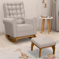 Poltrona De Amamentação Paris Com Balanço Pés Canoa E Puff Linho Bege - Fratello - 1