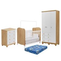 Dormitório Infantil Júnior 3 Portas, Cômoda E Berço Uli Branco Brilho/amêndoa Com Colchão Baby Physical - Móveis Peroba - 2