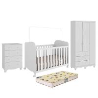 Dormitório Infantil Júnior 3 Portas, Cômoda E Berço Uli Branco Brilho Com Colchão Supreme - Móveis Peroba - 2