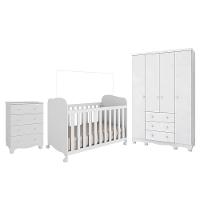Dormitório Infantil Júnior Guarda Roupa 4 Portas, Cômoda E Berço Uli Branco Brilho - Móveis Peroba - 1