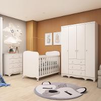 Dormitório Infantil Júnior 4 Portas, Cômoda E Berço Uli Branco Brilho Com Colchão Supreme - Móveis Peroba - 1