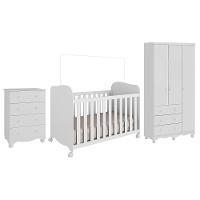 Dormitório Infantil Júnior Guarda Roupa 3 Portas, Cômoda E Berço Uli Branco Brilho - Móveis Peroba - 2