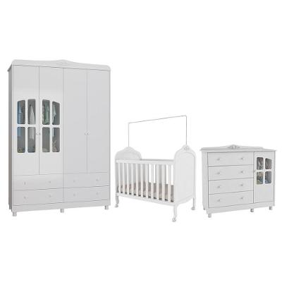 Dormitório Infantil Elô Janelas Guarda Roupa, Cômoda E Berço Branco Brilho - Móveis Peroba