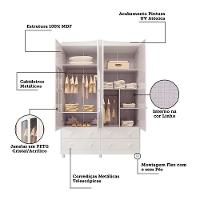 Dormitório Infantil Elô Janelas Guarda Roupa, Cômoda E Berço Branco Brilho - Móveis Peroba - 2