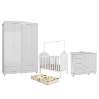 Dormitório Infantil Elô Guarda Roupa, Cômoda E Berço Branco Brilho Com Colchão Supreme - Móveis Peroba - 1
