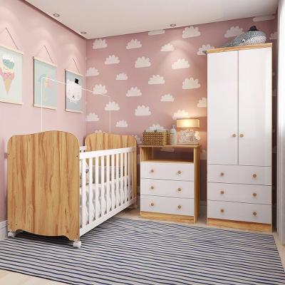 Dormitório Infantil Smim Guarda Roupa, Cômoda E Berço Branco Brilho/amêndoa - Móveis Peroba
