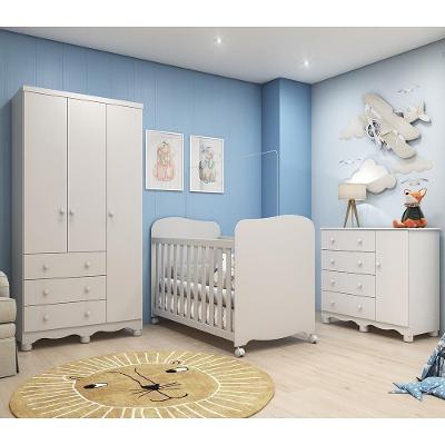 Dormitório Infantil Júnior Guarda Roupa 3 Portas, Cômoda 1 Porta E Berço Uli Branco Brilho - Móveis Peroba