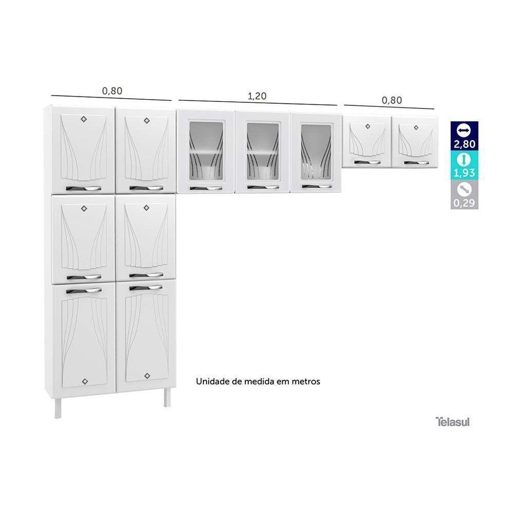 Cozinha Compacta Star New 3 Peças (2 Armários + 1 Paneleiro) CPT106 Branco/Preto - Telasul - 4