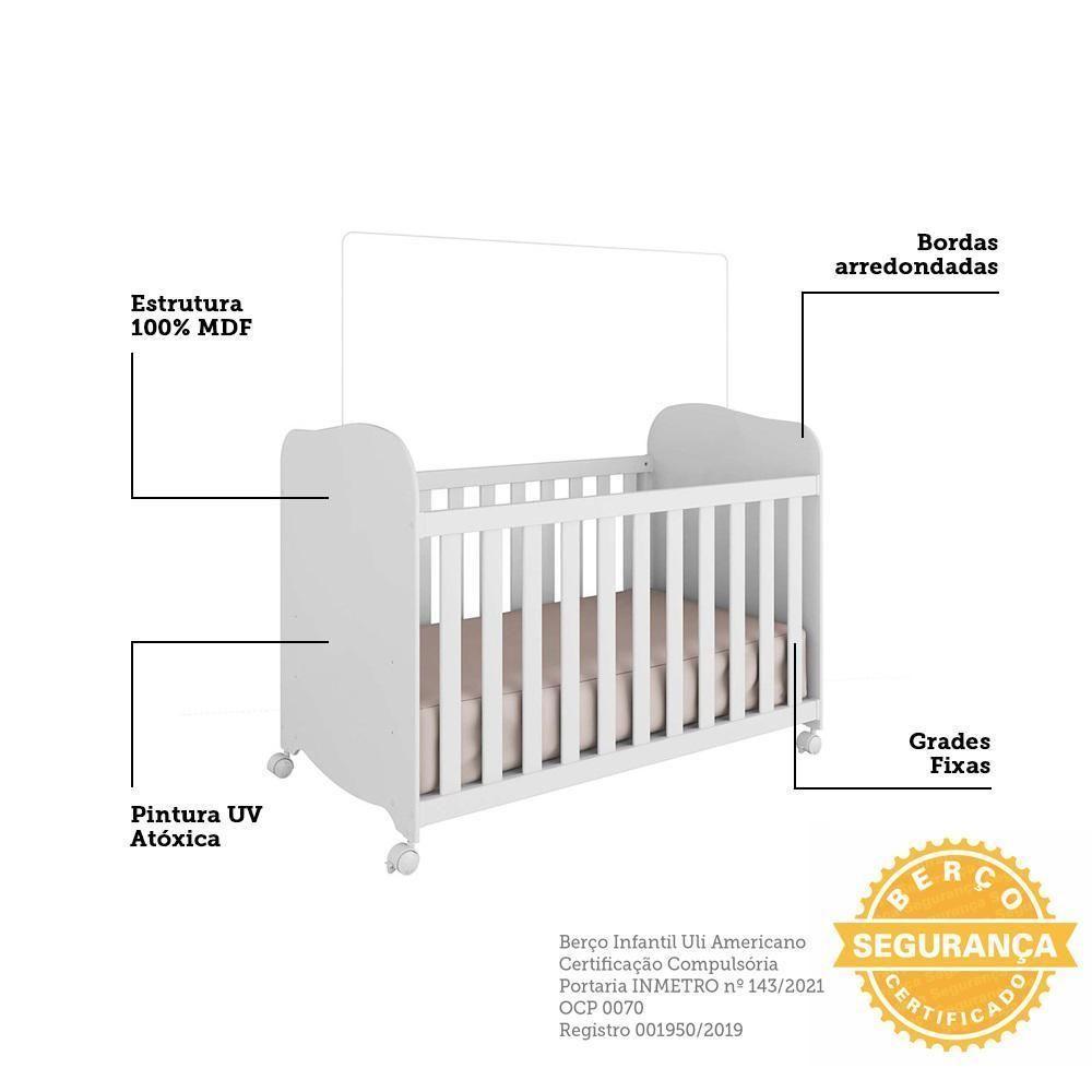 Dormitório Infantil Smim Guarda Roupa, Cômoda E Berço Branco Brilho Com Colchão Supreme - Móveis Peroba - 5