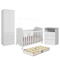 Dormitório Infantil Smim Guarda Roupa, Cômoda E Berço Branco Brilho Com Colchão Supreme - Móveis Peroba - 2