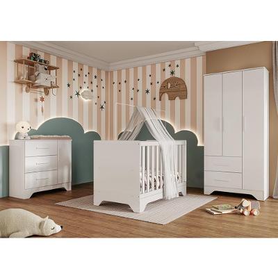 Dormitório Infantil Popy Retrô Plus Guarda Roupa, Cômoda E Berço Branco Brilho - Móveis Peroba