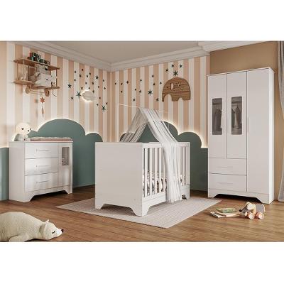 Dormitório Infantil Popy Retrô Plus Janelas Guarda Roupa, Cômoda E Berço Branco Brilho - Móveis Peroba