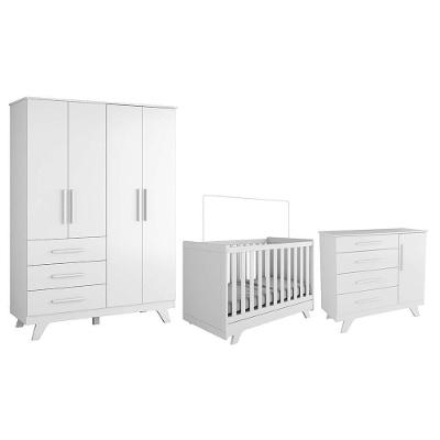 Dormitório Infantil Retrô Guarda Roupa, Cômoda E Berço Branco Brilho Com Colchão Supreme - Móveis Peroba